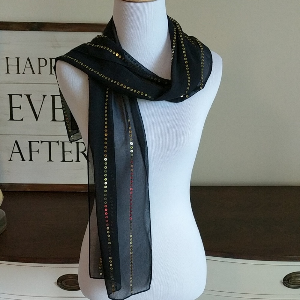3 for $15 Black with gold sequin scarf - Picture 3 of 5